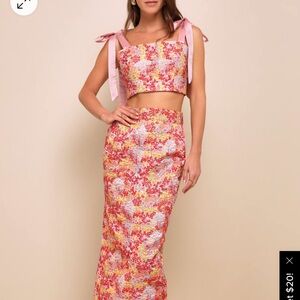 Lulus Floral Two-Piece Set with Pink Accents